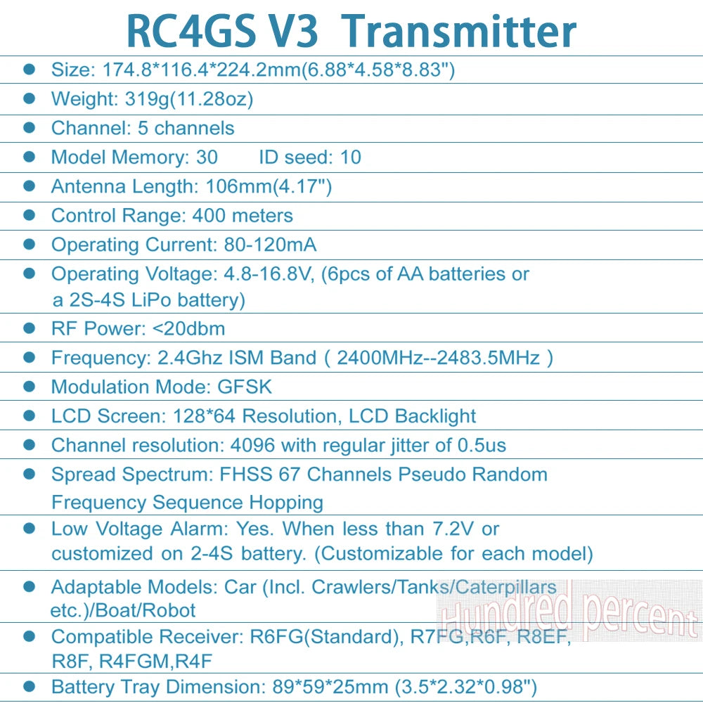 RadioLink RC4GS V3, RC4GS V3 Transmitter Size: 174.8*116.4*224.2