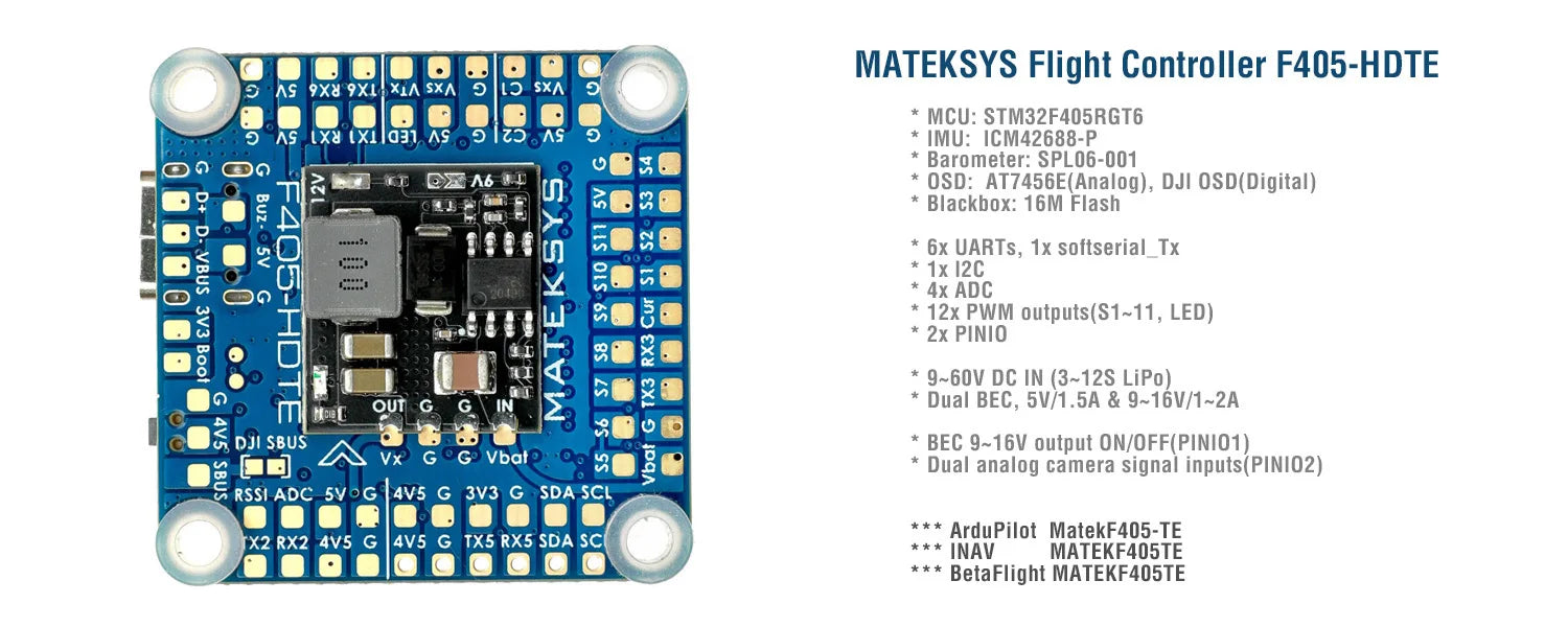 MATEK Mateksys FLIGHT CONTROLLER F405-HDTE 6 MATEKSYS Flight Controller F4O5-HDTE As 9X8 9X