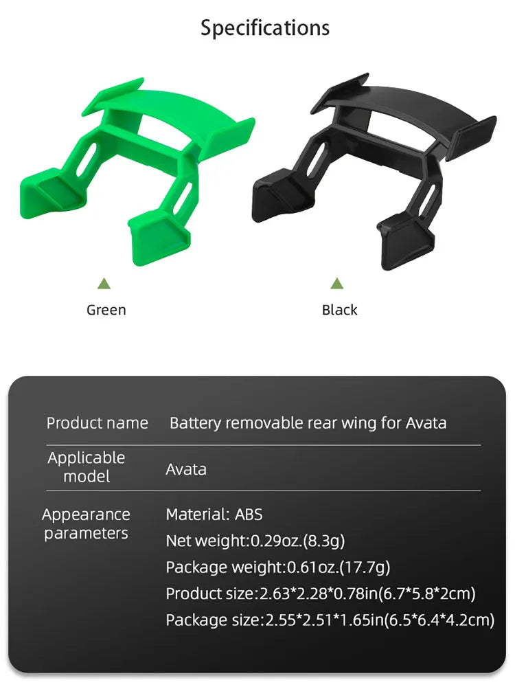 Avata Goggles 2 Eye Mask, Specifications Green Black Product name Battery removable rear wing for Avata Applicable