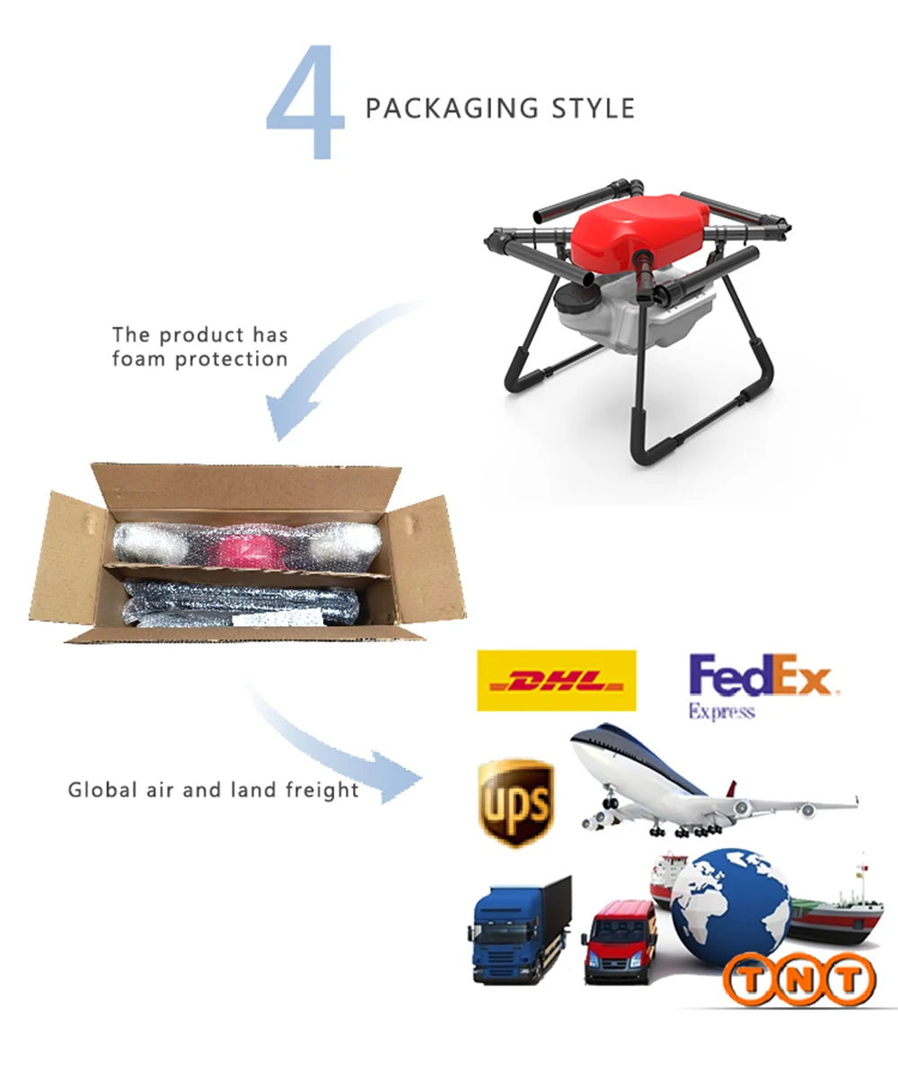 DreamEagle X4-10 agricultural drone frame kit with carbon tube and foam protection, shipped globally via FedEx Express.