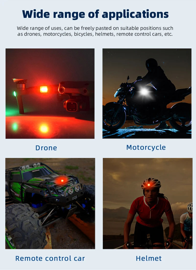 Universal Strobe Light for DJI MAVIC PRO/2/3/SE/MINI 2/MINI 1/AIR/AIR 2/FPV/FIMI X8 SE Drone Flash Lamp Night Flight Light 12 wide range of applications, can be freely pasted on suitable positions . drones, motorcycle