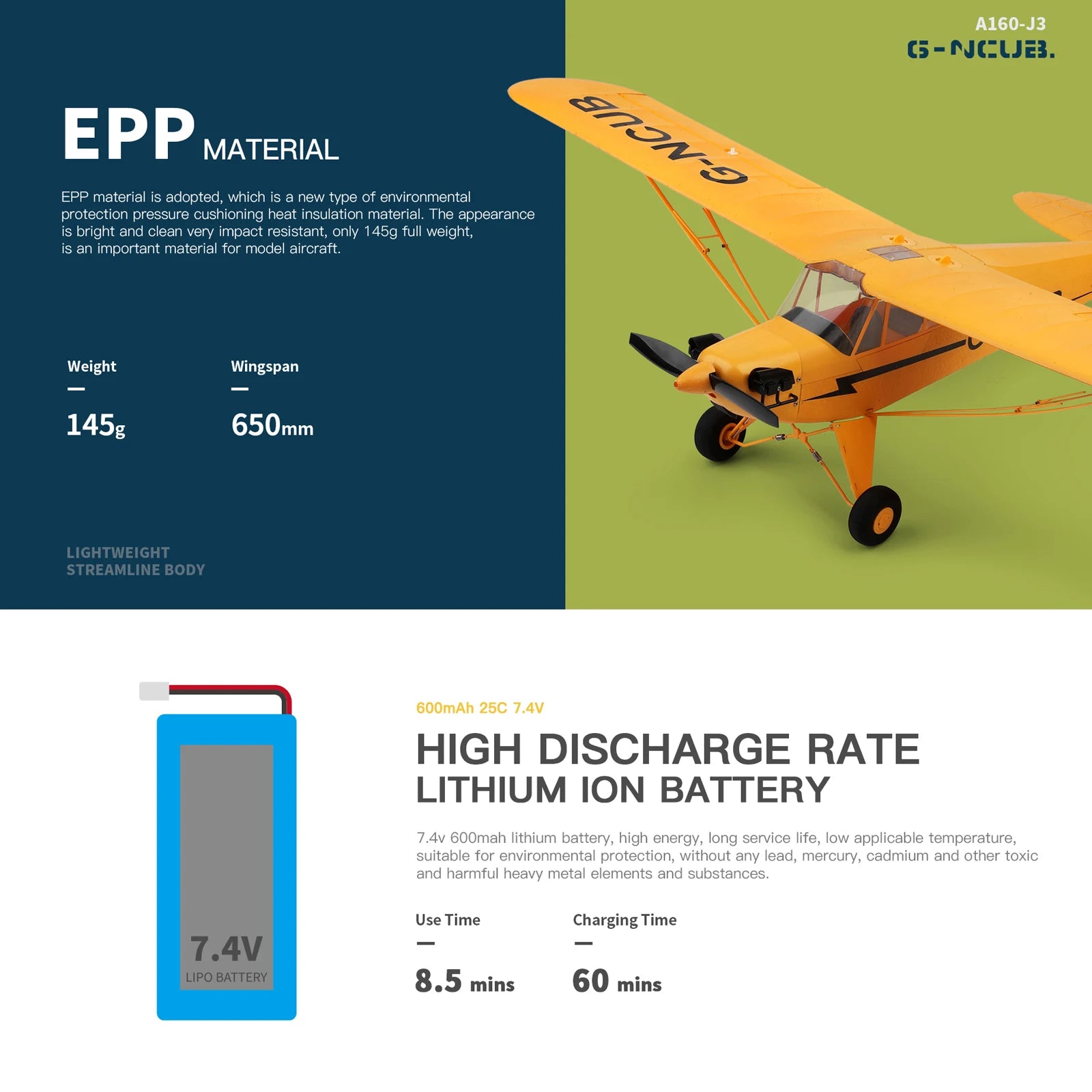 A160 RC Airplane, EPP material is a new type of environmental protection pressure cushioning heat insulation material .