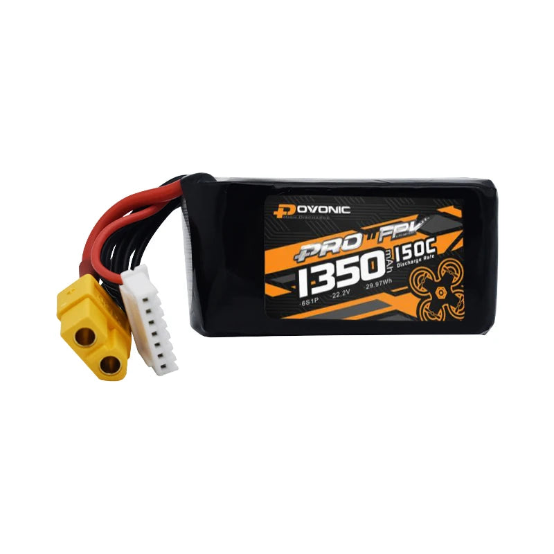 Ovonic 6S 22.2V 1350mAh 150C LiPo Battery, Ovonic 6S battery for FPV drones, suitable for aerial photography and racing.