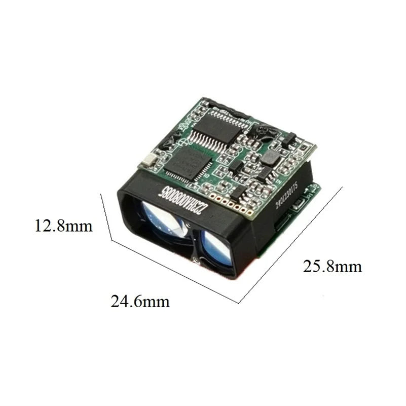 A compact laser range finder module with high accuracy, designed for use in UAV drones.