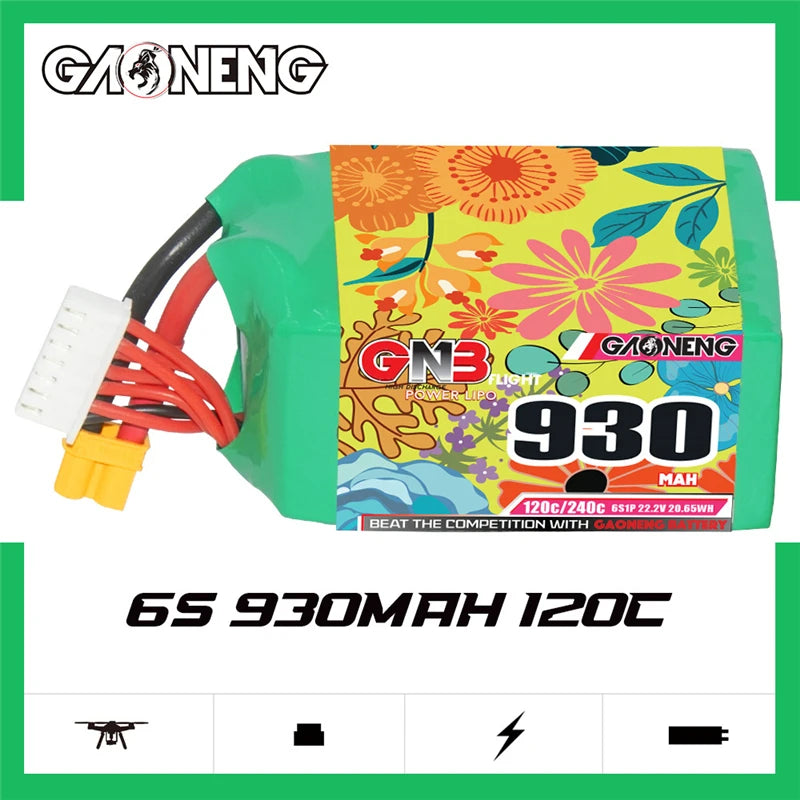 GaoNeng Lipo Battery for FPV drones, 930mAh, 120C discharge rate, XT30 plug.