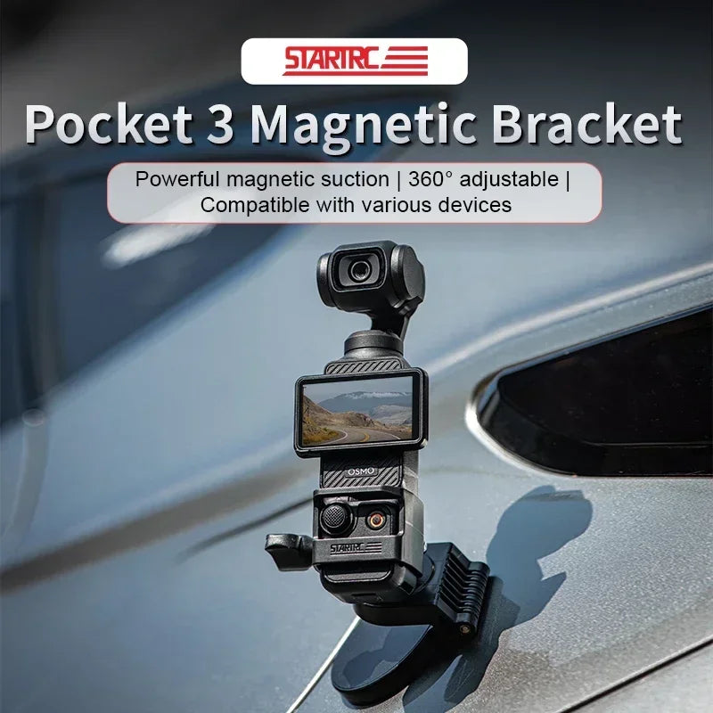 STARTRC Magnetic Mount Bracket, STARTRC Pocket 3 Magnetic Bracket features strong suction, 360° adjustability, and wide device compatibility for secure, flexible mounting.