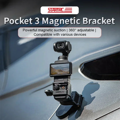 STARTRC Magnetic Mount Bracket, STARTRC Pocket 3 Magnetic Bracket features strong suction, 360° adjustability, and wide device compatibility for secure, flexible mounting.