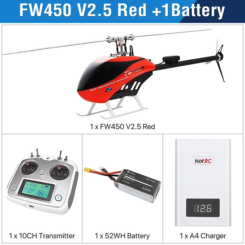 Fly Wing FW450L V2.5 RC Helicopters, FW450 V2.5 Red +1Battery 1x FW45O V2.5