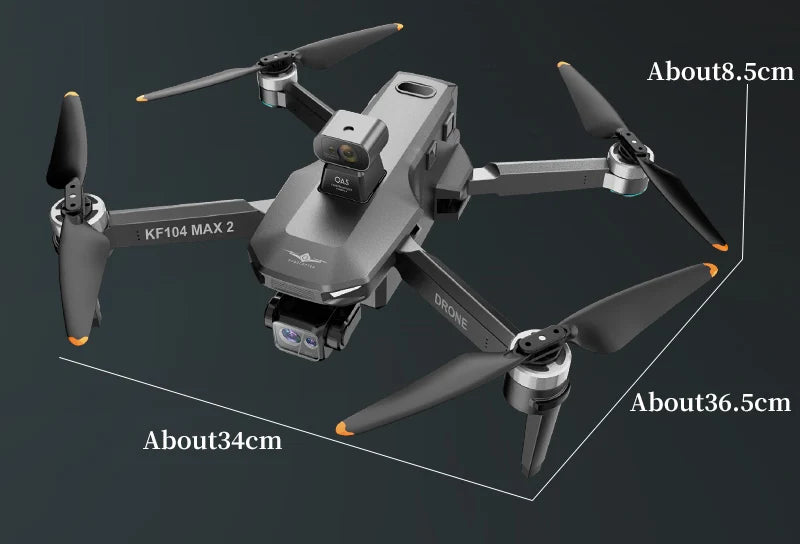 KF104 MAX2 Drone, Compact drone with 4K camera, gimbal, and Wi-Fi connectivity for smooth flight and obstacle avoidance.