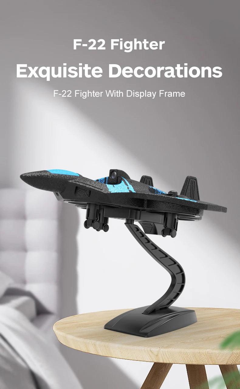F22 Foam RC Plane, F-22 Fighter Exquisite Decorations With Display Frame .