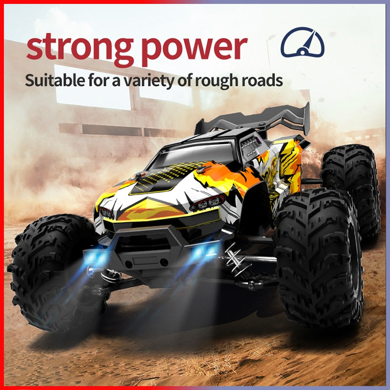 आरसी कार ऑफ रोड 4x4 हाई स्पीड 75KM/H रिमोट कंट्रोल कार - एलईडी हेडलाइट ब्रशलेस 4WD 1/16 मॉन्स्टर ट्रक खिलौने लड़कों के लिए उपहार के साथ