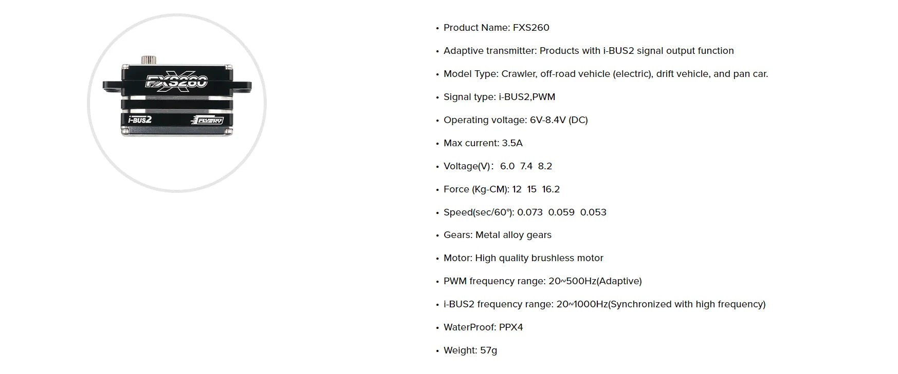 FLYSFY FXS260 IBUS2 metal servo, i-BUS2 frequency range: 2O1OOOHz(Synch