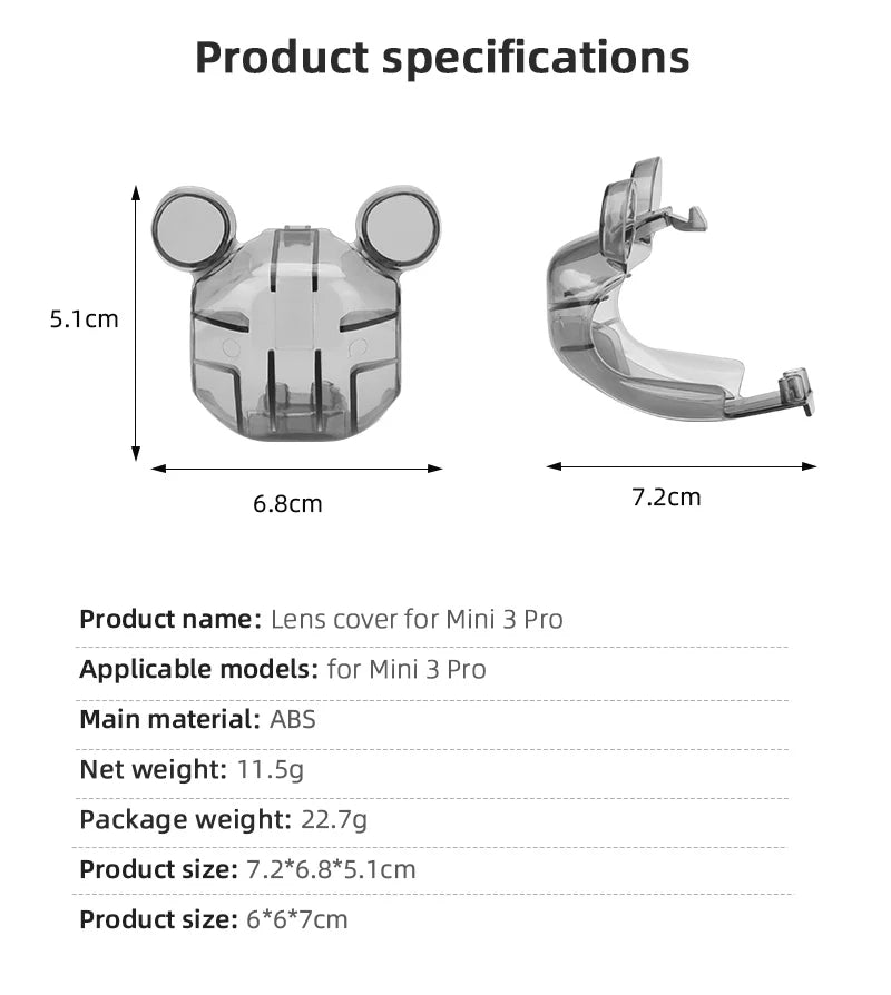 Propeller Holder, Lens cover for Mini 3 Pro Specifications: 7.2*6.8*5.Ic