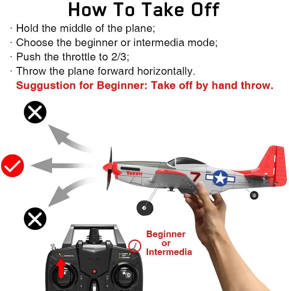 Volantex RC 761-5 RTF Airplane, How To Take Off Hold the middle of the plane; Choose the beginner or intermedia mode;