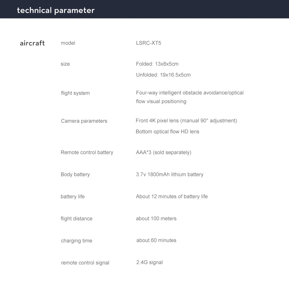 LSRC XT5 Mini Drone - 2024 New 4K Dual Camera Four Side Obstacle Avoidance Optical Flow Positioning Foldable Quadcopter Toys Gifts 38 LSRC XT5 Mini Drone, aircraft model lsrc-xts size folded: