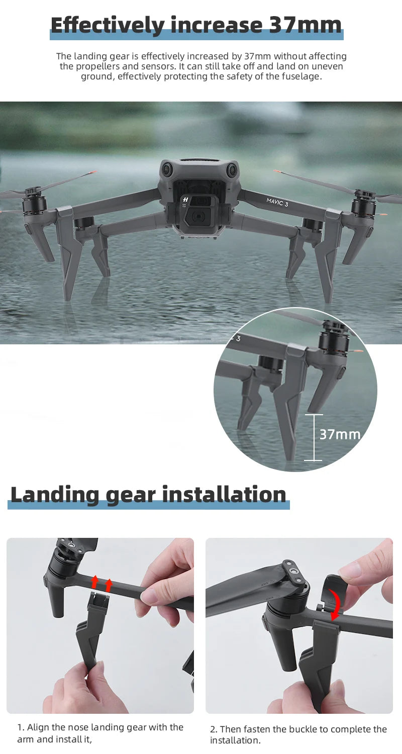 landing gear is effectively increased by 37mm without affecting the propellers and sensors .