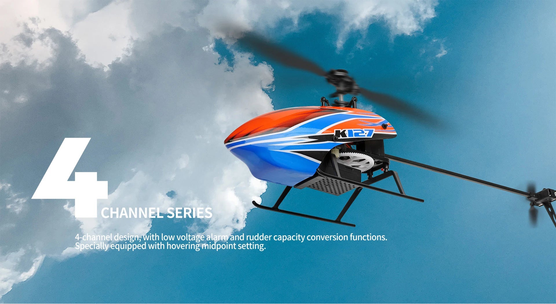 WLtoys K127 RC Helicopter, 4-channel design;with low voltage alarm and rudder capacity conversion functions . specially equipped