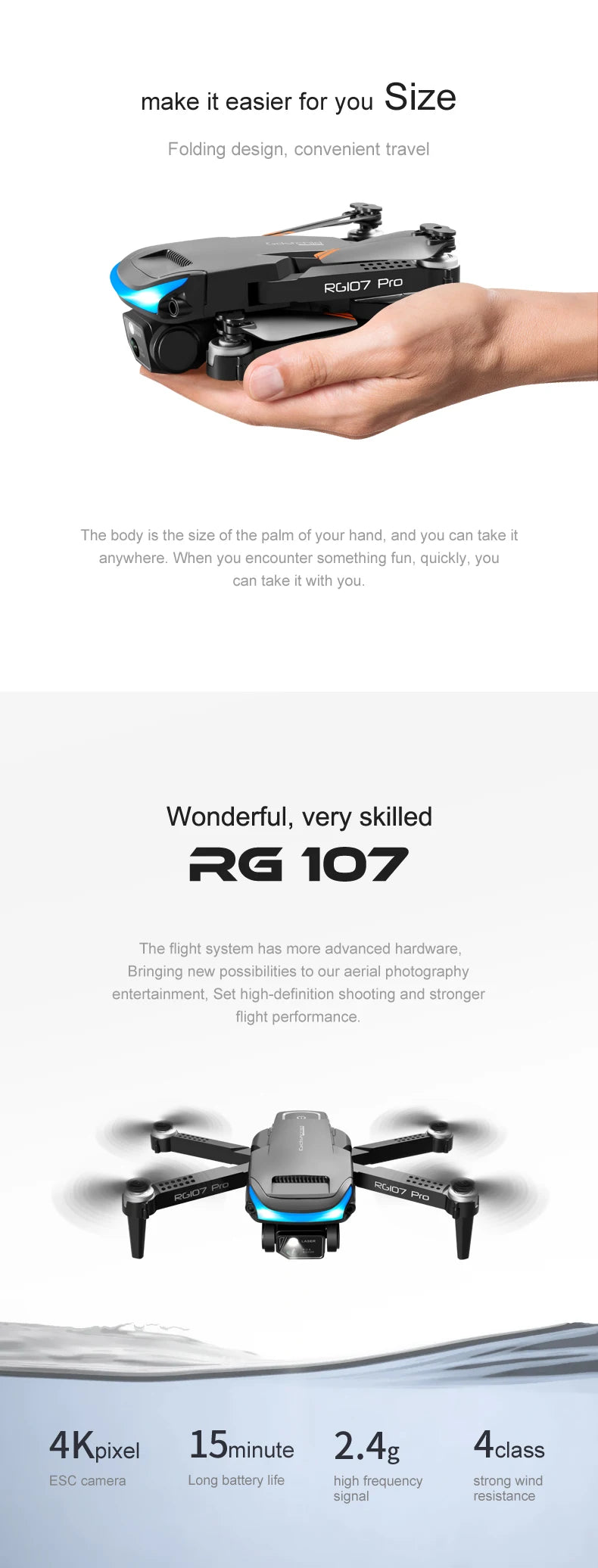 2024 NEW RG107 Drone, RGi07 Pro PIOZ 4Kpixel ESC camera with 2.4g 4