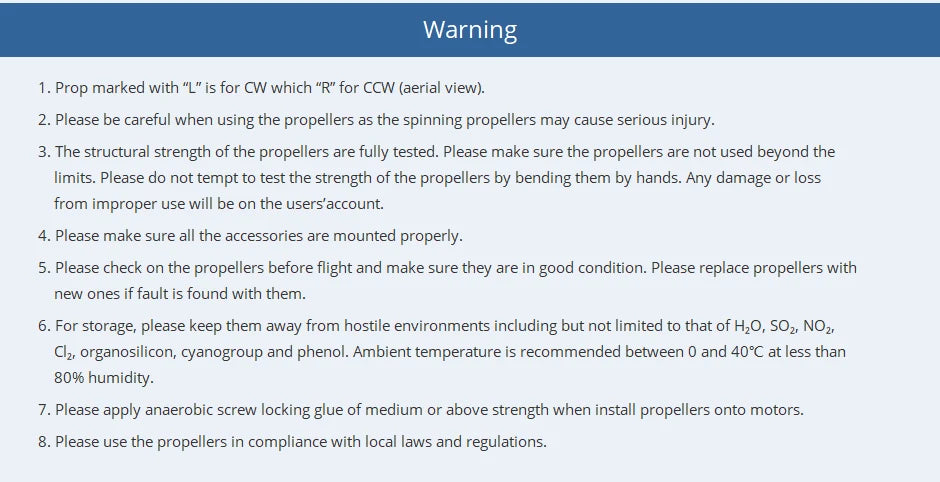 T-MOTOR G20X6.5 G22X7.2 Prop, the structural strength of the propellers are fully tested . please be careful when using the