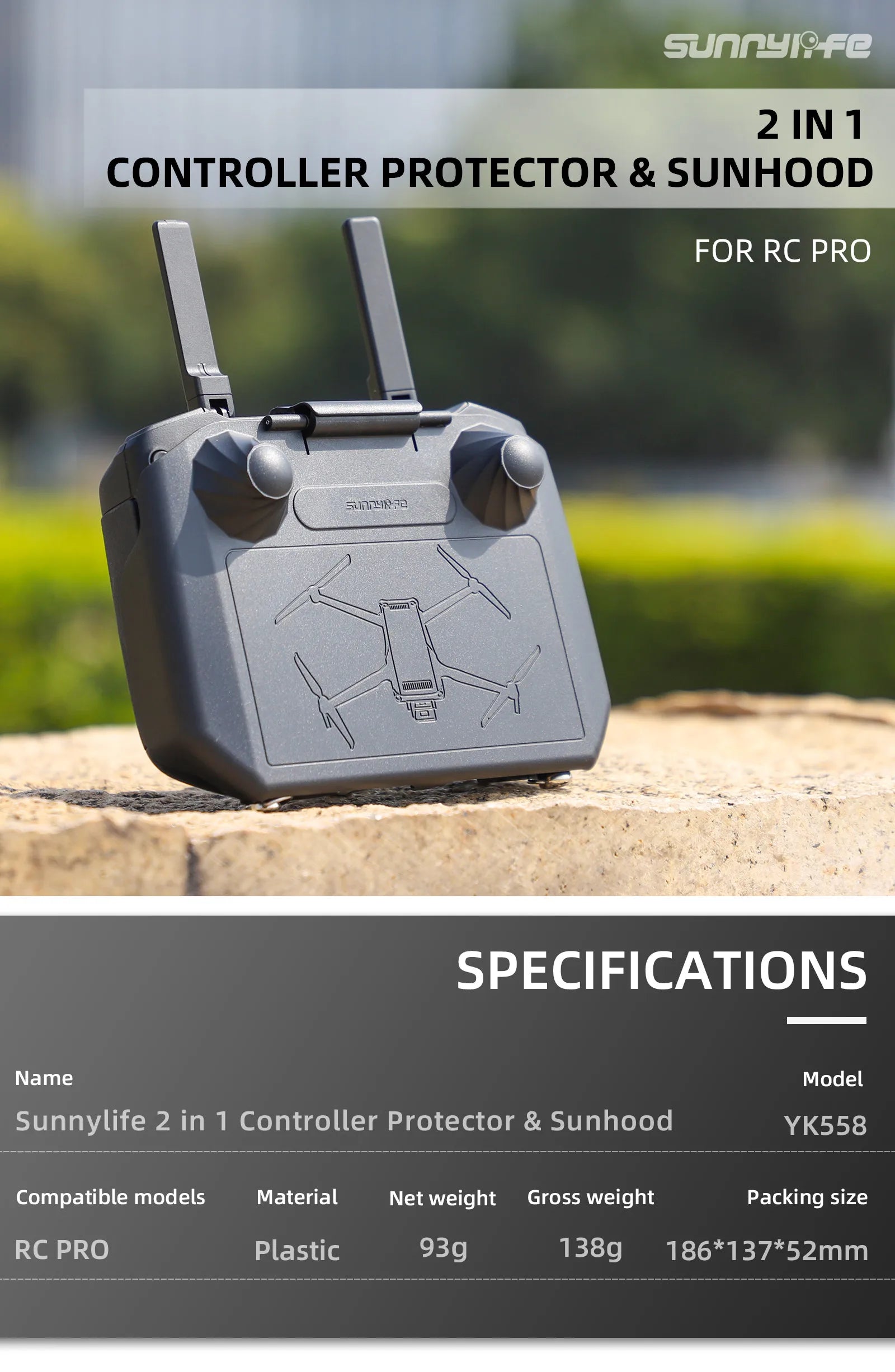 Sunnylife 2 in 1 Controller Protector & Sunhood YK558 Compatible models