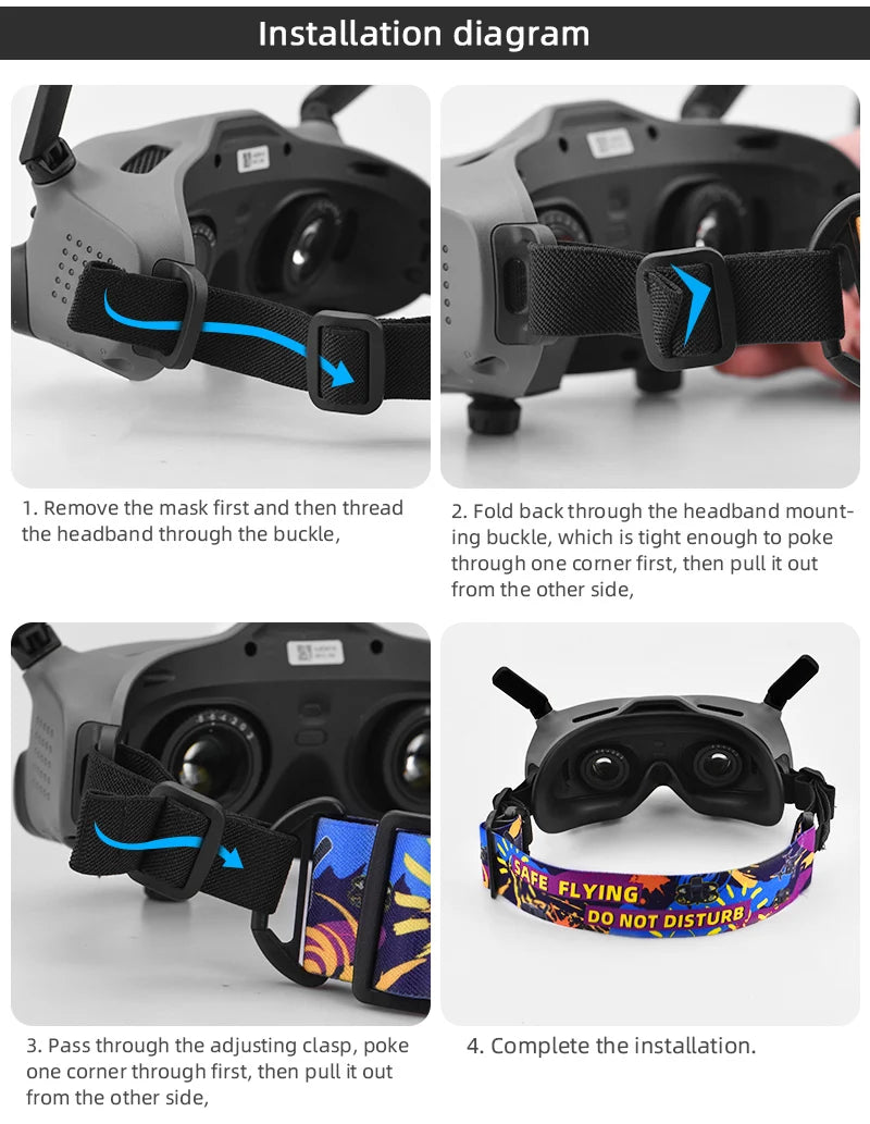 Head Strap For DJI FPV Goggles 2/V2, headband mount is tight enough to poke through one corner first; then it out from the other