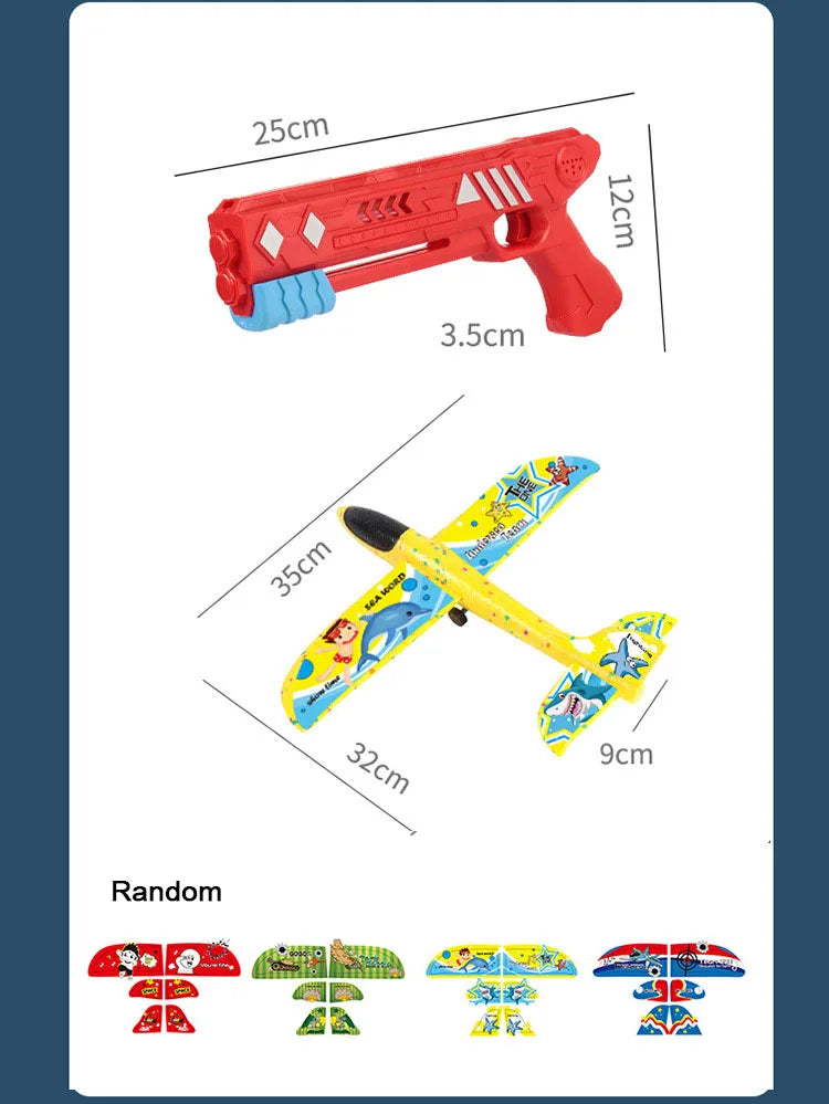 Airplane, the glider airplane pack contains 1 colorful airplane, a toy plane launcher, and