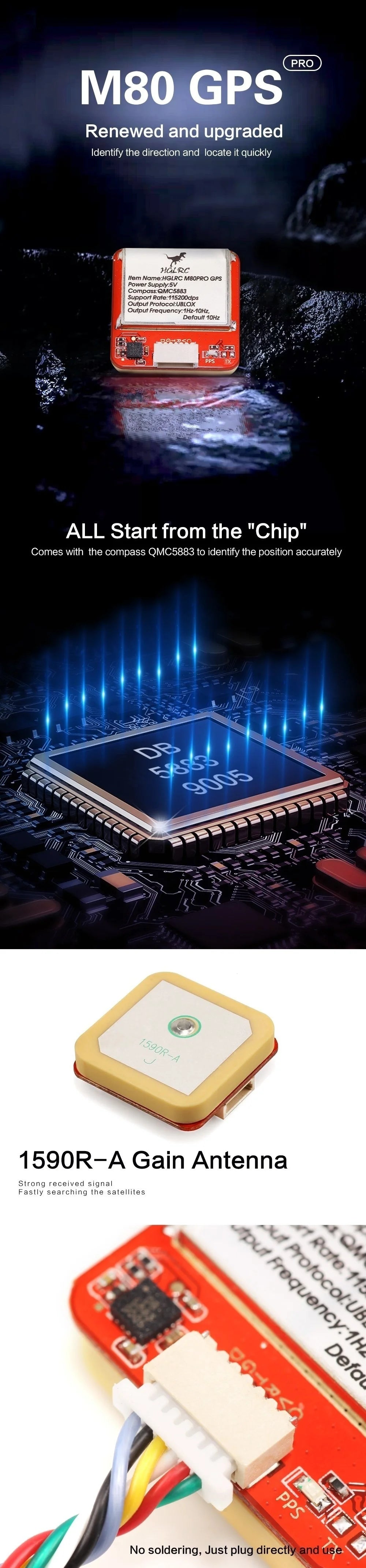 HGLRC M100 MINI GPS, PRO M80 GPS Renewed and upgraded Identify the direction and locate it quickly XGL