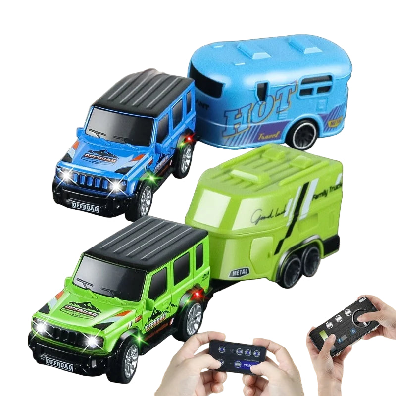 1:64 Mini Alloy Rc Car with Trailer, Dual-Mode 2.4GHz Remote/Bluetooth APP, USB Charging, Lights, 70m Range