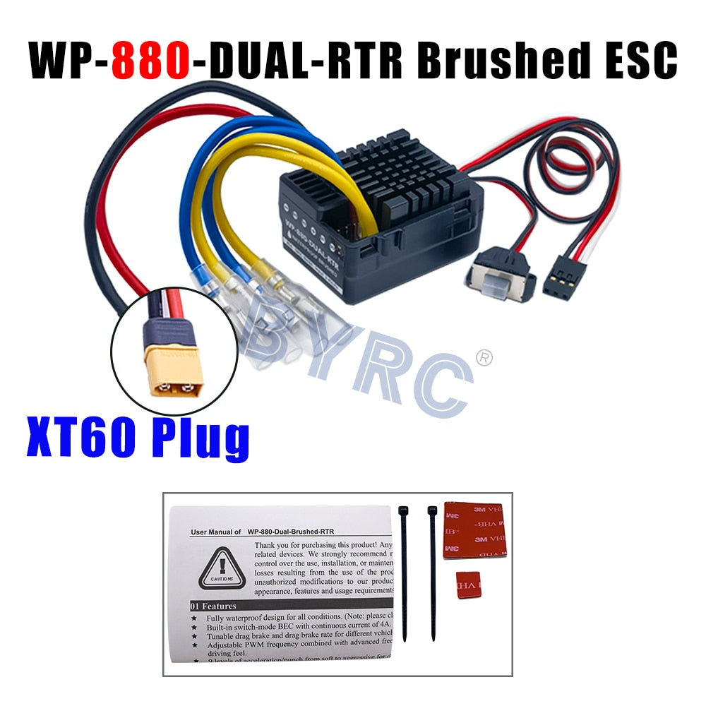 Hobbywing QuicRun WP 880 RTR  80A Dual Brushed Waterproof ESC, Hobbywing QuicRun WP-880 Waterproof ESC: compatible with most vehicles, waterproof design, tunable drag brake, and adjustable PWM frequency.