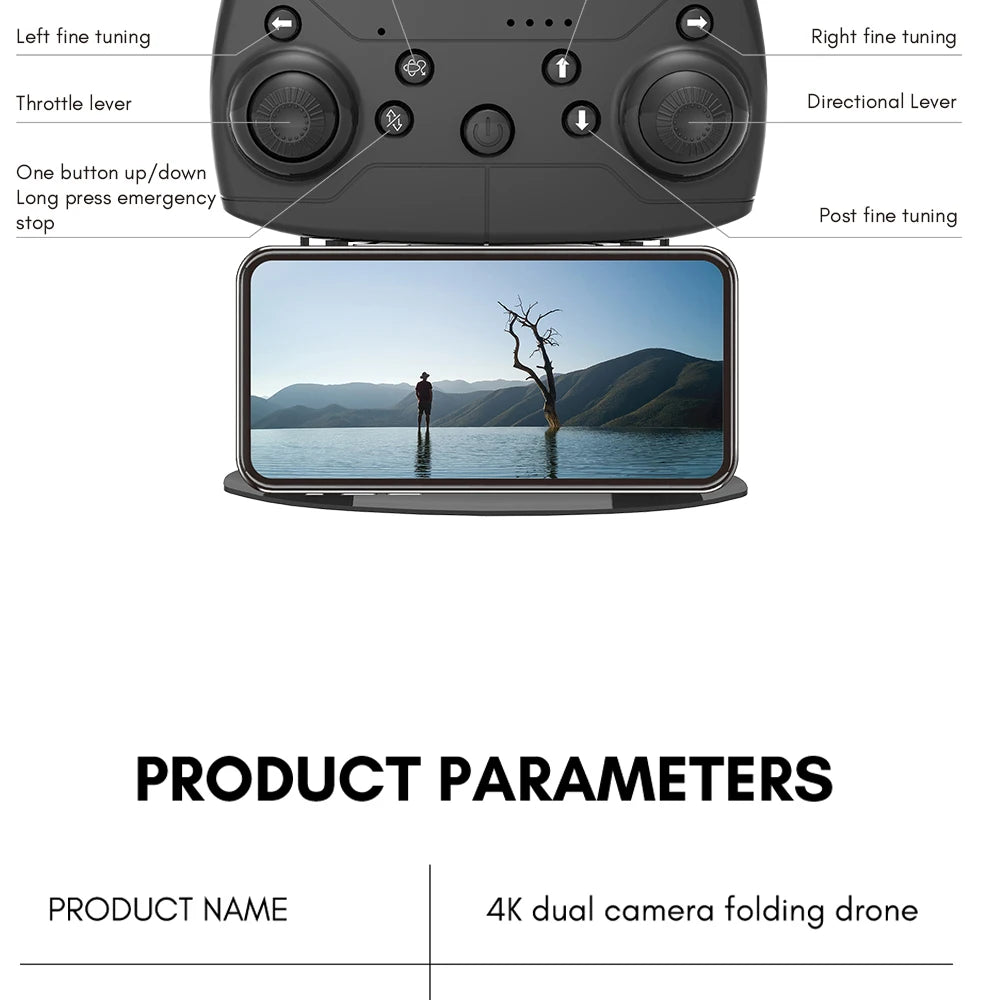 H66 Drone - 4K HD Camera Optical Flow Mini RC Helicopter FPV WIFI Professional Foldable Quadcopter Children's Toy Gifts 45 H66 Drone, fine tuning throttle lever directional lever one button up/down long press