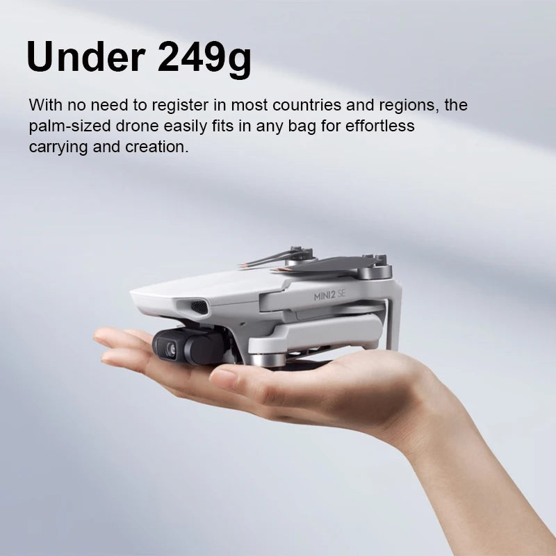 DJI Mini 2 SE, the palm-sized drone easily fits in any bag for effortless carrying and creation_ 249g