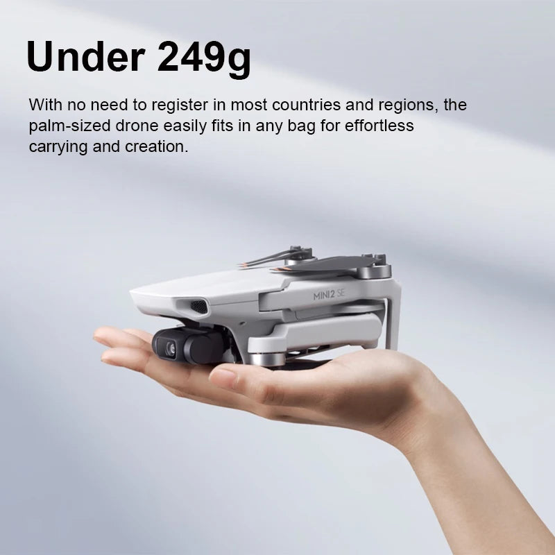 DJI Mini 2 SE. the palm-sized drone easily fits in any bag for effortless carrying and creation_ 249g