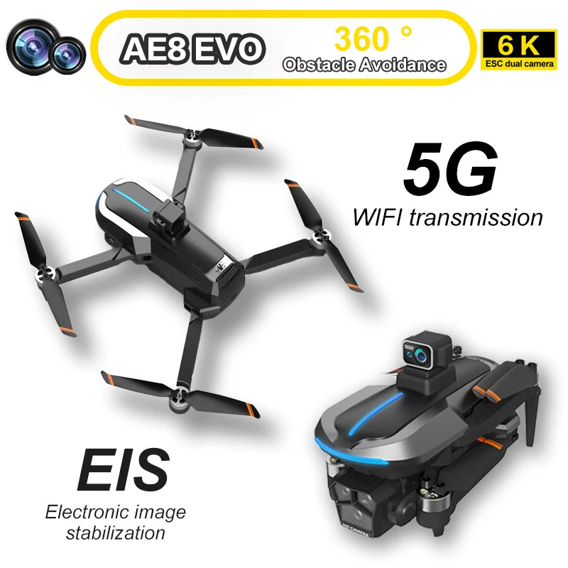AE8 EVO Drone - Dual Camera 4K Professional Positioning Aerial Photography Laser Obstacle Avoidance Gesture Photography GPS Drone