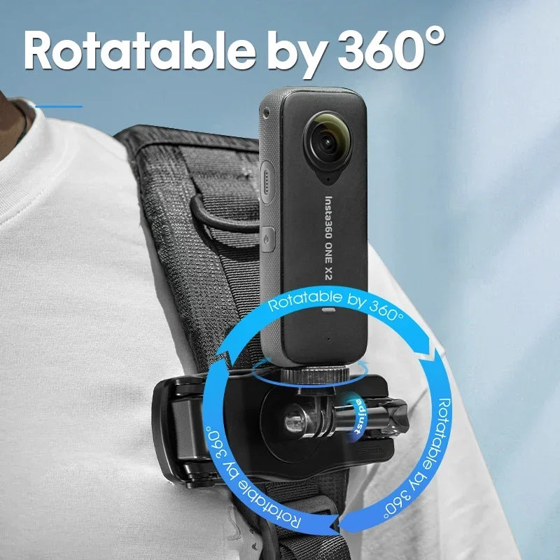 Osmo Action 5 Pro Backpack Clip Clamp, 360° Rotating Mount Holder for Insta360 One X5/X4/X3/X2, DJI Action 4/3/2, GoPro