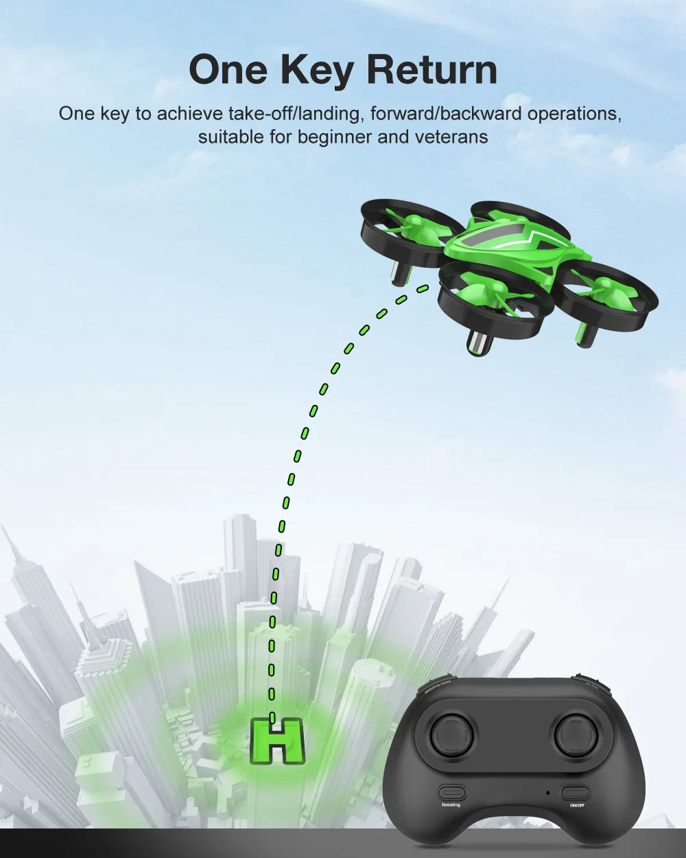 Eachine E017 Mini Drone, one key return one key to achieve take-offllanding;
