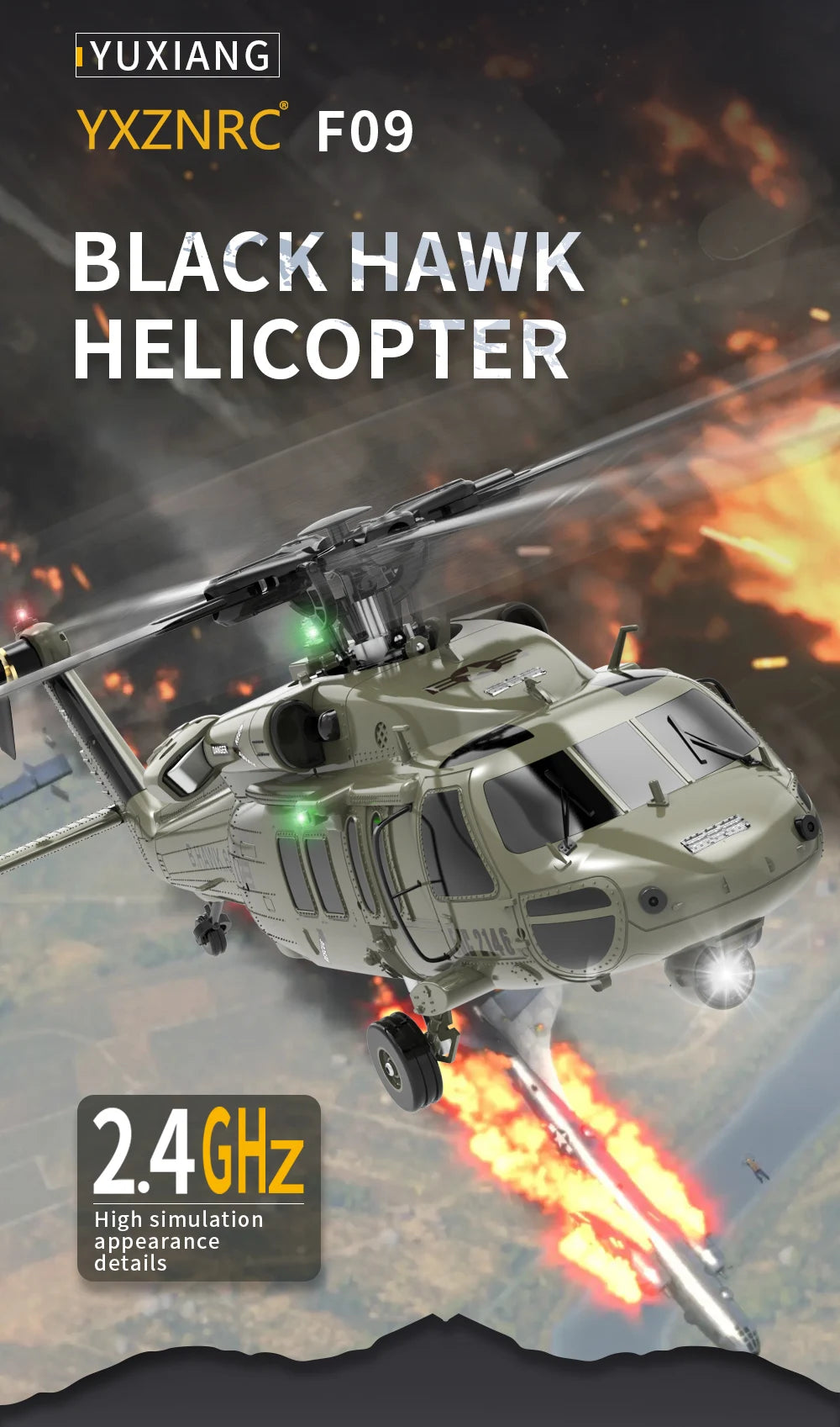 YXZNRC F09 RC Helicopter, FO9 BLACK HAWK HELICOPTER 9446 2.40Hz High simulation appearance
