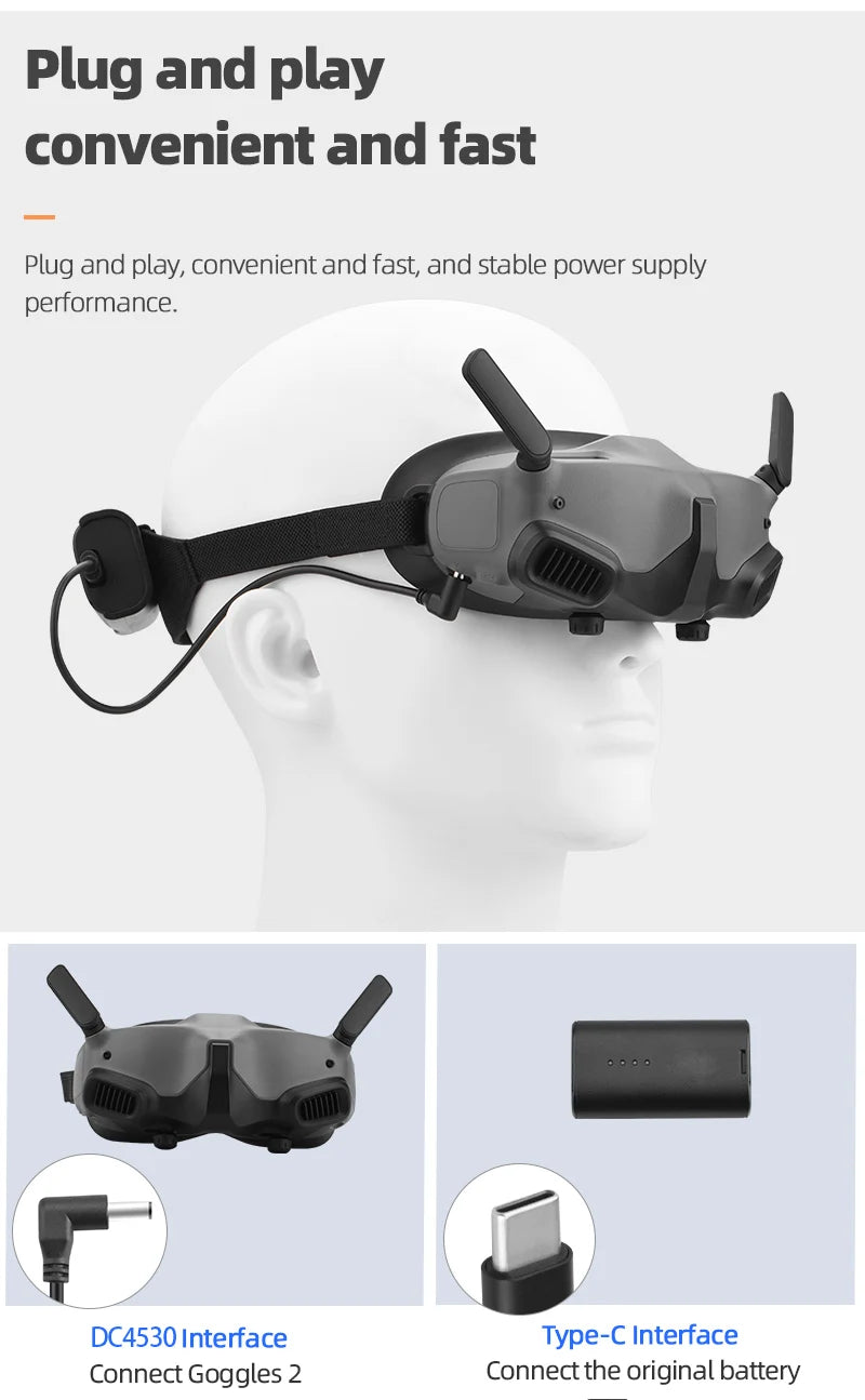 Eye Mask/Pad for DJI AVATA Goggles 2. Plug and play convenient and fast. and stable power supply performance DC4530 Interface Type-C