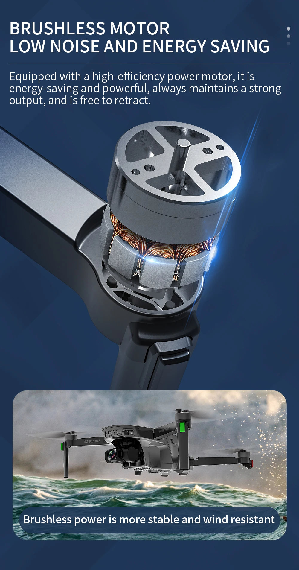 SG907 MAX GPS Drone, BRUSHLESS MOTOR LOW NOISE AND ENERGY SAVING