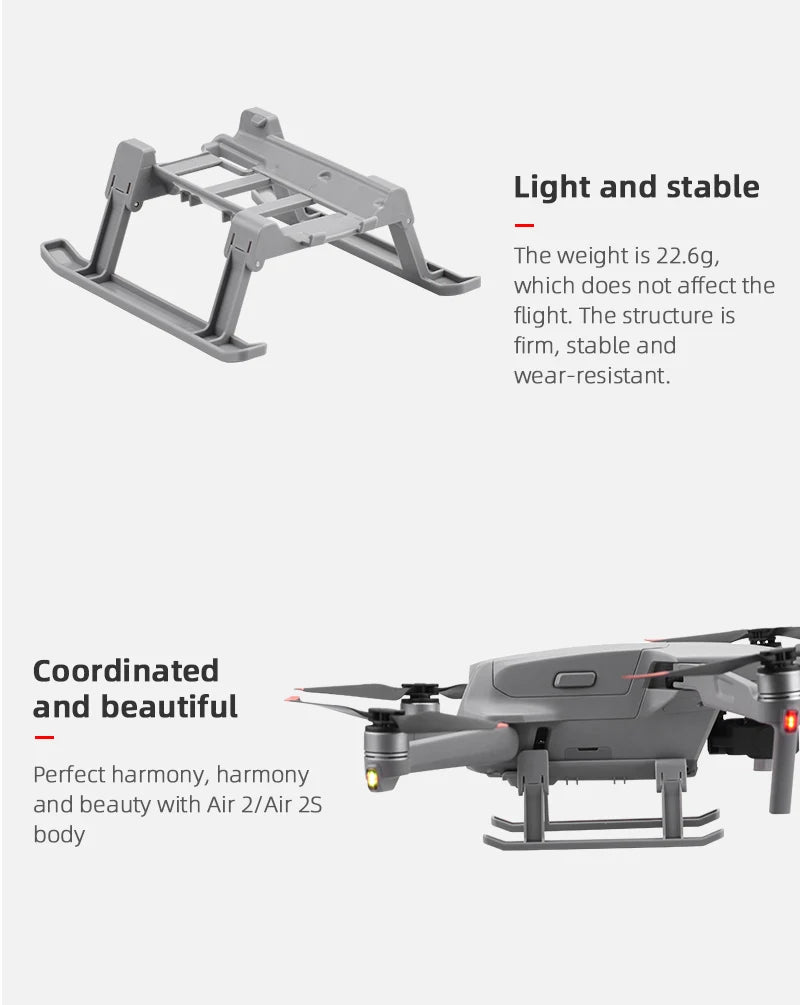 Foldable Landing Gear, Air 2/Air 25 body weight is 22.6g, which does not affect the flight 