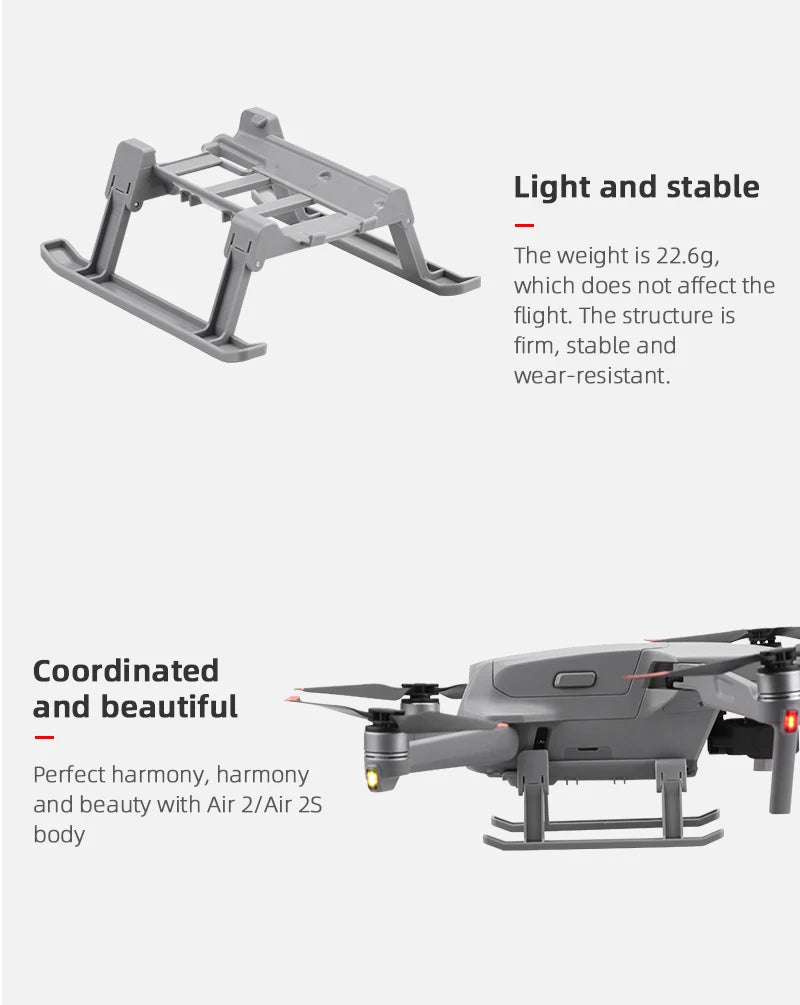 Foldable Landing Gear, Air 2/Air 25 body weight is 22.6g, which does not affect the flight