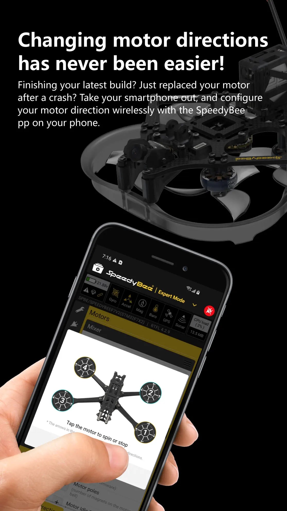 configure your motor direction wirelessly with the SpeedyBee pp on your phone 53e