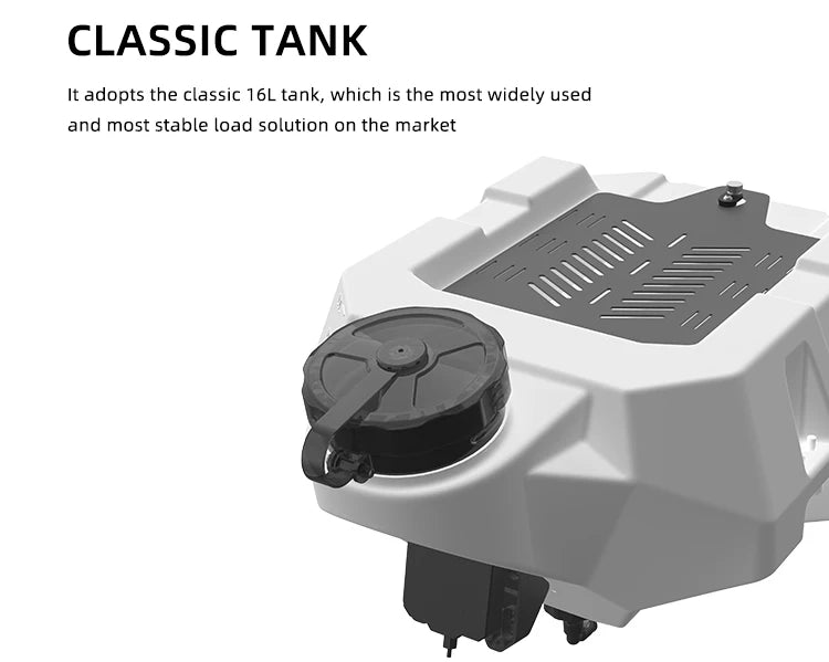 EFT E620P 20L Agriculture Drone - 6-Axis Agri Drone Frame 20L Water Tank Spray and 8L Spreader Hobbywing X9, JIYI K++ V2, Skydroid H12, Tattu Pro 22000mAh Battery 18 EFT E620P 20L Agriculture Drone, the classic 16L tank is the most widely used and most stable load solution on the market