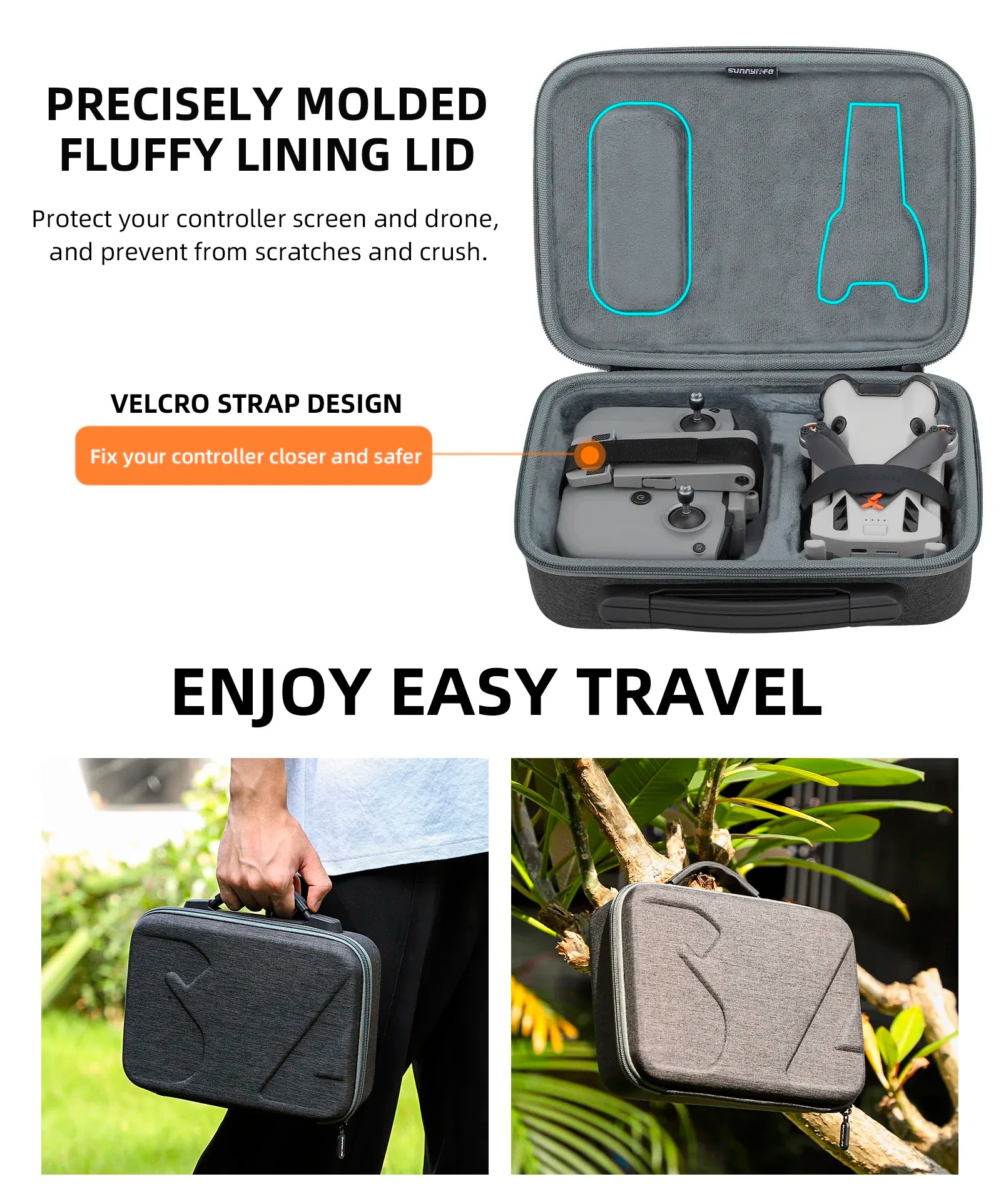 Portable Carrying Case For DJI Mini 4 Pro, Sunnyirfe PRECISELY MOLDED FLUFFY LINING