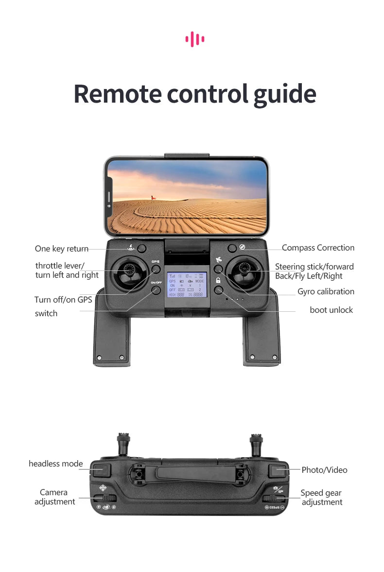 M218 Drone, Remote control guide One key return Compass Correction throttle lever/ Steering stick/forward turn