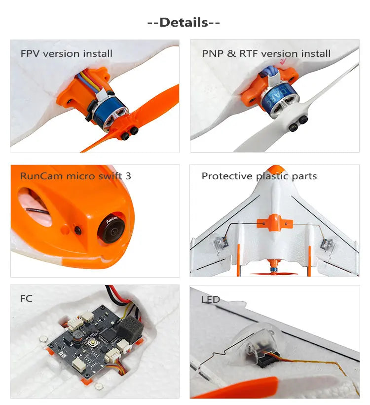 2pcs LDARC TINY WING 450X V2 431mm Wingspan EPP Foam RC FPV Airplanes Flying Wing Fixed-Wing Drones Toys 20 Details-- FPV version install PNP & RTF version install RunCam