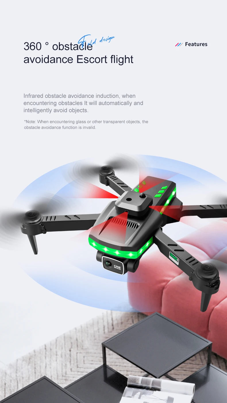 S160 Mini Drone - 4K HD Camera Four-sided Obstacle Avoidance Air Pressure Fixed Height Professional Foldable Quadcopter Toys 22 S160 Mini Drone, desig 360 obstacle avoidance features avoidance escort flight