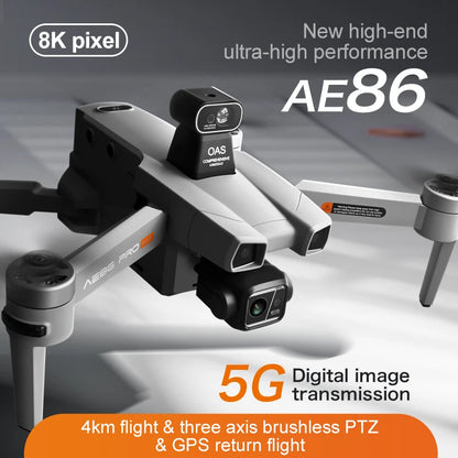 AE86 Pro Max Drone - GPS 4K HD Camera Three Axis Mechanical Pan Tilt Camera Brushless Laser Obstacle Avoidance GPS Drones toys