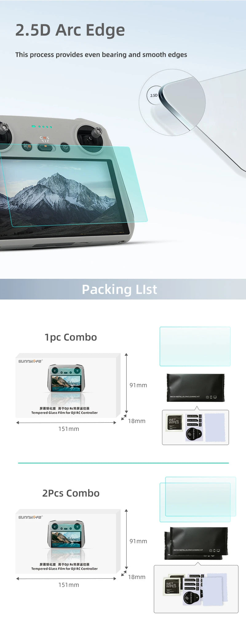 2 PCS Glass Film For Dji Mini 3 Pro / dji 9H HD Tempered 14 2.50 Packing Llst Ipc Combo Sunnyi;fc