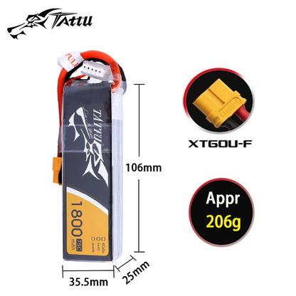 TATTU 4S 14.8V 1800mAh 75C LiPo Drone Betri Yenye Plug ya XT60