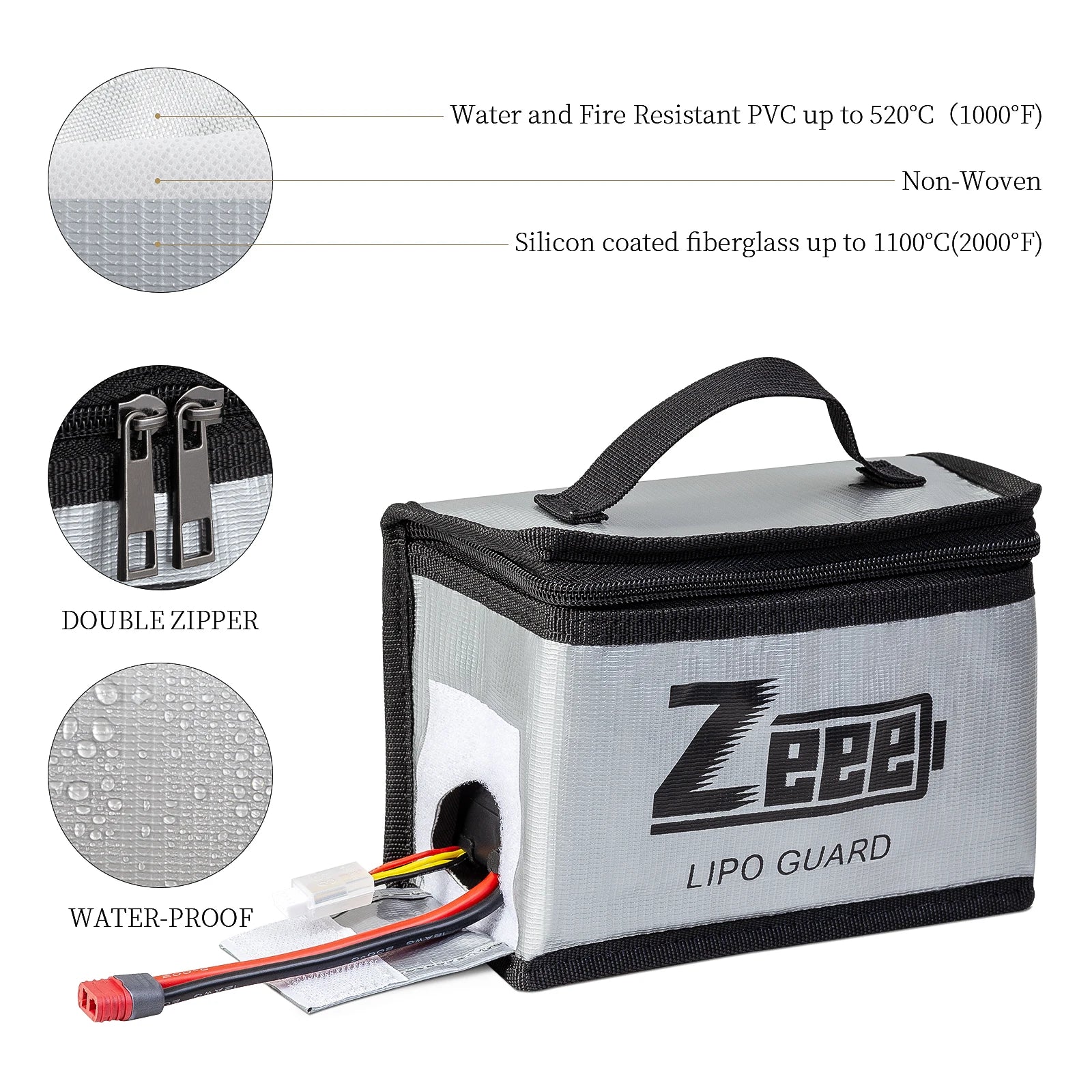 2 Size Zeee Lipo Bag, Water and Fire Resistant PVC up to 520*C (1000PF) Non